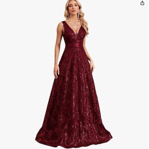 XUIBOL Sleeveless Sequin Formal Maxi Aline Gown (Burgundy, L)